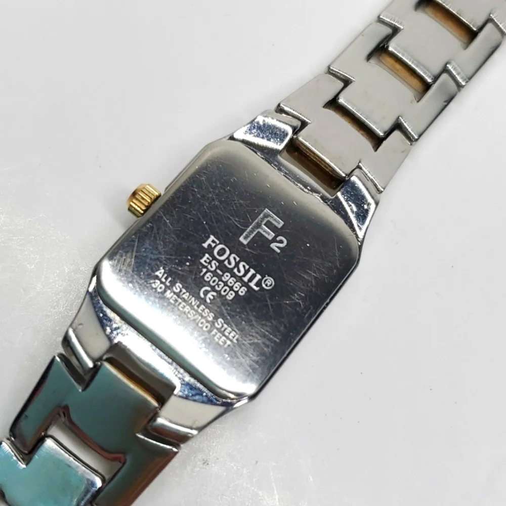 Vintage Fossil F² Watch ES9666 Two Tone Steel Wristband White Face Watch